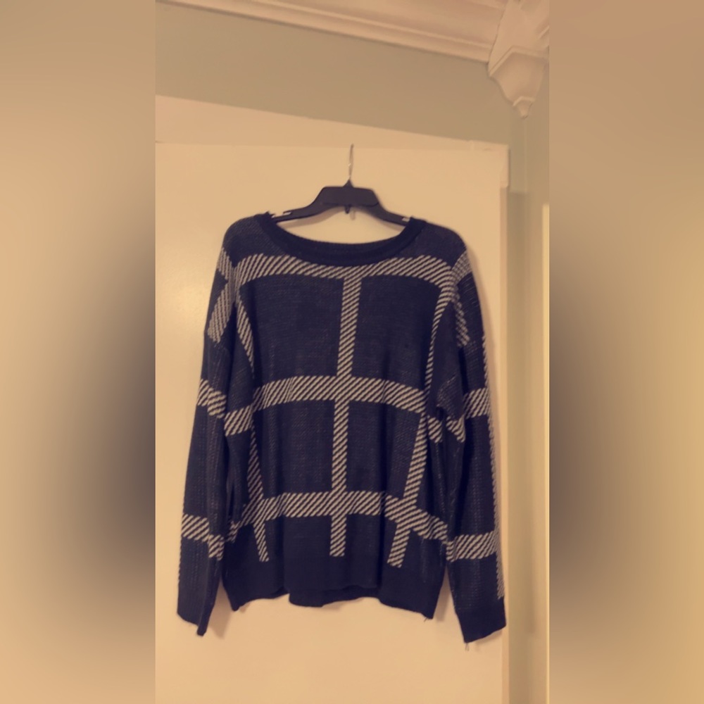 Blue and White Checkered Sweater